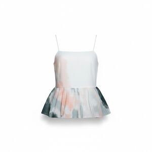 Nine West White Pink and Gray Pleated Peplum Camisole